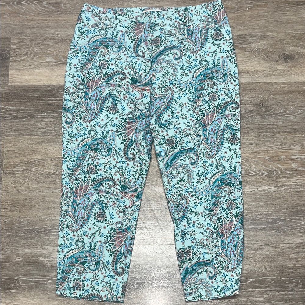 Talbots Petite Sz 8 Bohemian Paisley Ankle Pants Cotton Stretch #petite #boho